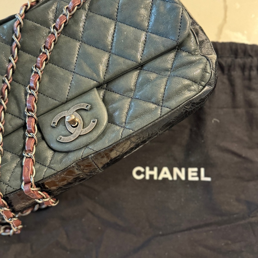 Chanel Quilted In The Mix Flap Purse Black Shimmer Calfskin from 2009